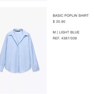Zara Light Blue Poplin Button-Down Shirt
